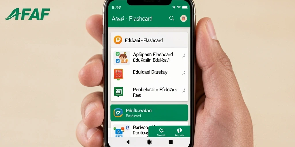 Antarmuka utama AFAF menampilkan fungsi Flashcard yang menarik.