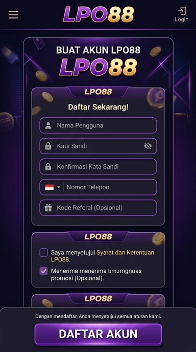 Tampilan halaman daftar lpo88